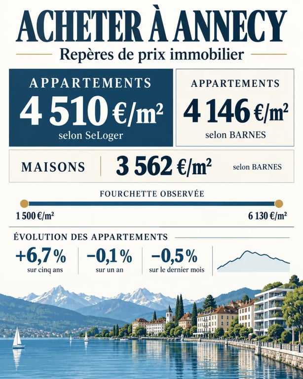 Immobilier Annecy achat : repères de prix au mètre carré et évolution du marché