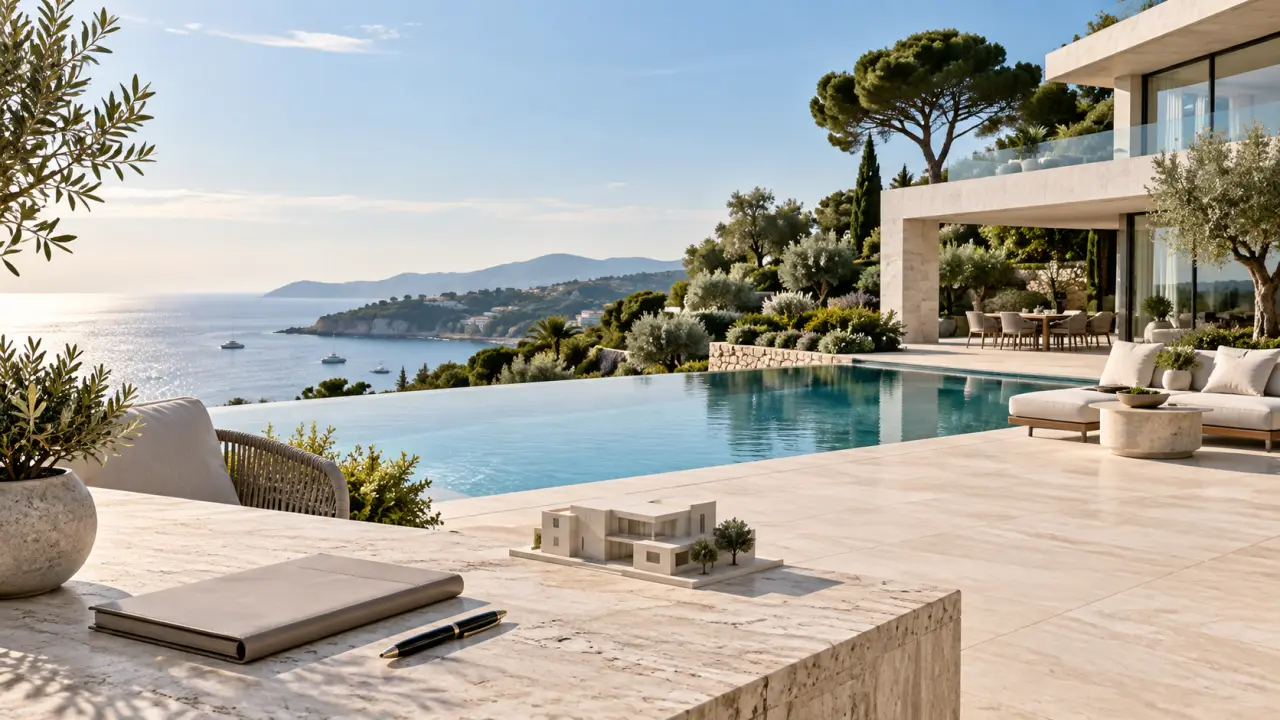 Villa contemporaine de prestige avec piscine à débordement et vue sur la mer