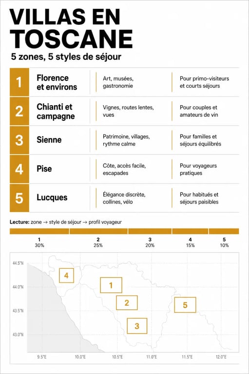 Villas en Toscane : comparaison des zones Florence, Chianti, Sienne, Lucques et Pise