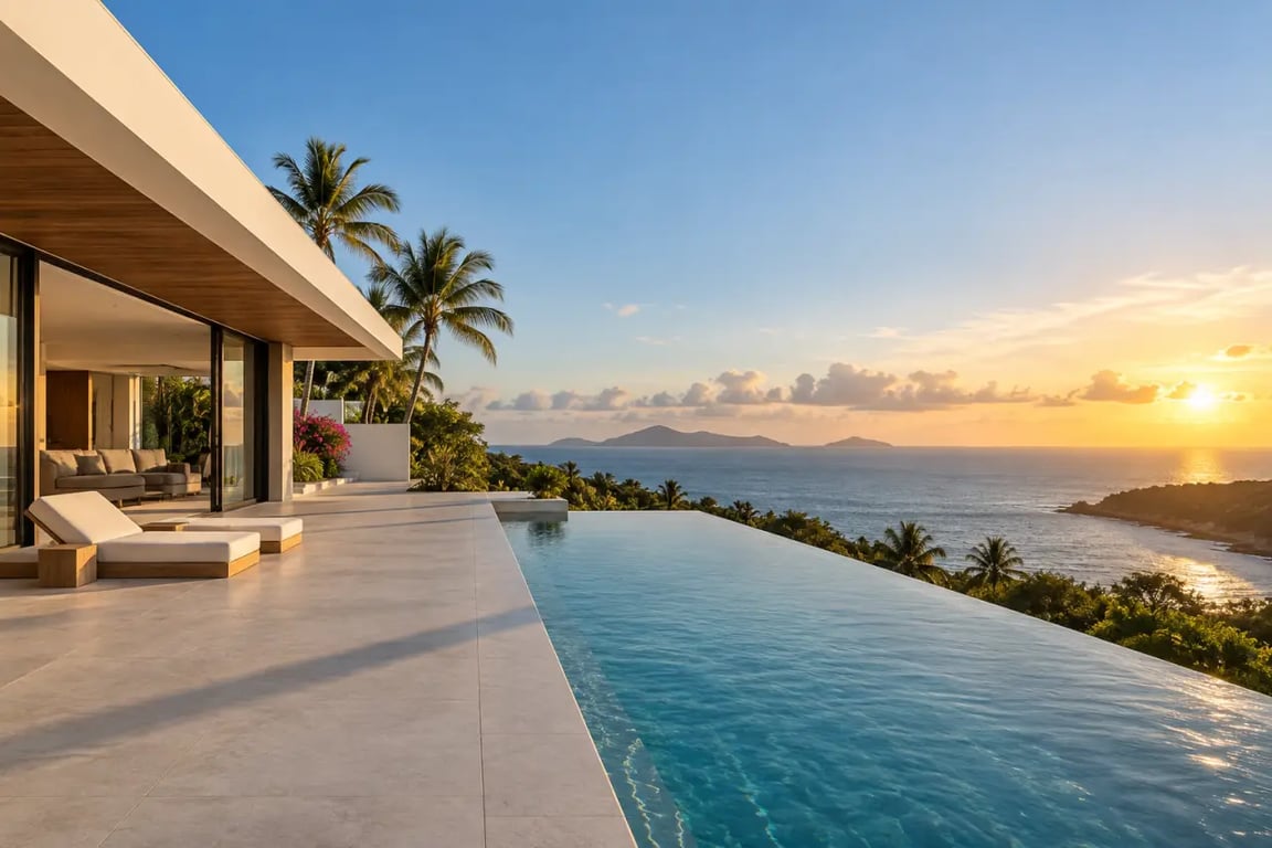 Villa de prestige en Guadeloupe avec piscine à débordement et vue mer
