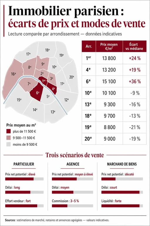 Marchand de bien paris : visualisation des écarts de prix par arrondissement et comparaison des options de vente