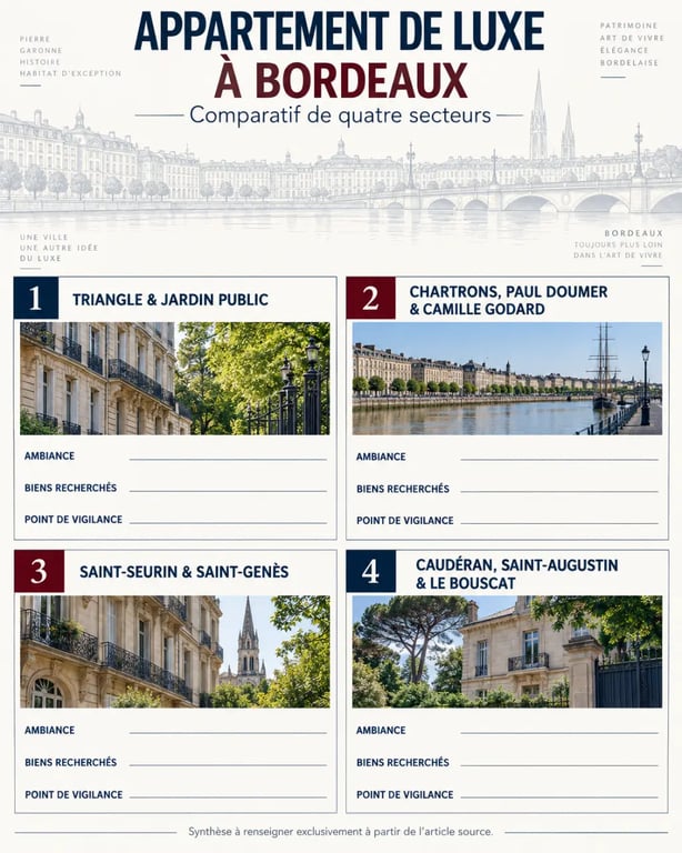 Infographie des quartiers pour choisir un appartement de luxe à Bordeaux